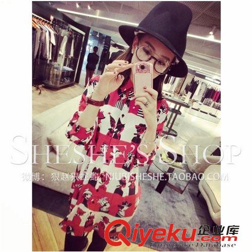 襯衣 2015春季新品卡通小人大力水手頭像印花長款襯衫/襯衣原始圖片2