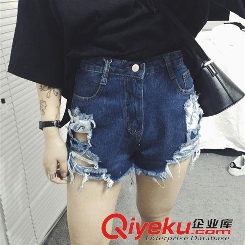 熱褲/短褲 歐洲站 深色個性超破洞牛仔短褲女