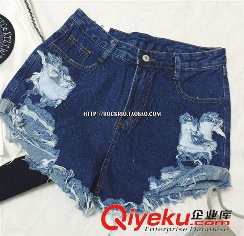 熱褲/短褲 歐洲站 深色個性超破洞牛仔短褲女原始圖片2