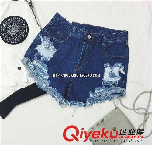 熱褲/短褲 歐洲站 深色個性超破洞牛仔短褲女原始圖片3