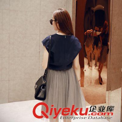 小背心/吊帶 連衣裙女夏裝新款歐根紗網(wǎng)紗撞色拼接蓬蓬裙無(wú)袖背心裙