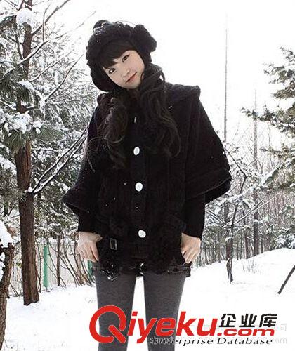 秋冬外套 2015新款披肩學(xué)生春秋裝少女可愛兔耳朵帽蝙蝠袖絨外套衛(wèi)衣斗篷原始圖片2