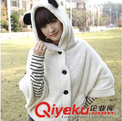 秋冬外套 2015新款披肩學(xué)生春秋裝少女可愛兔耳朵帽蝙蝠袖絨外套衛(wèi)衣斗篷原始圖片3
