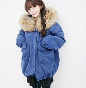 棉衣/羽絨/外套 女款冬裝大外套韓國暖和紅色藍(lán)色連帽毛毛外套棉衣棉服加厚 現(xiàn)貨原始圖片2