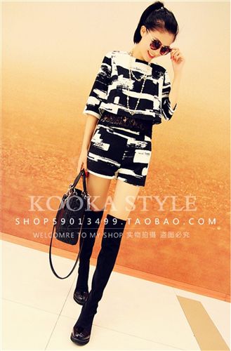 套裝系列 2015春季女裝歐洲站套裝七分袖上衣+短褲套裝原始圖片3