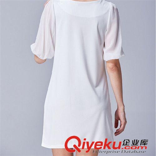 六月新款 歐洲站2015夏裝新款時(shí)尚歐美圓領(lǐng)修身短袖中長(zhǎng)雪紡連衣裙原始圖片3