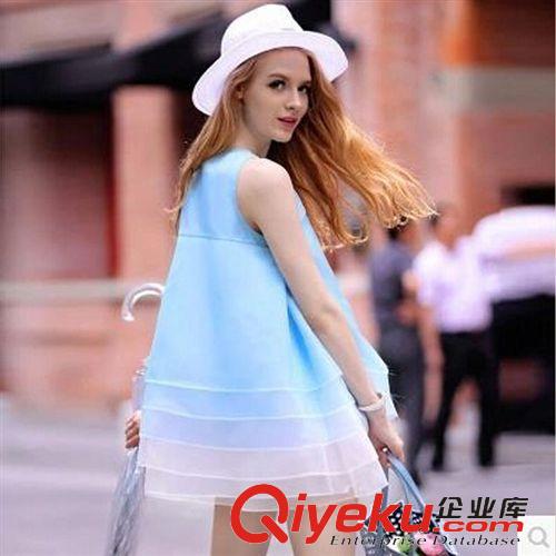 孕婦裝系列 2015夏季新款時(shí)尚甜美可愛(ài)清新無(wú)袖寬松娃娃歐根紗孕婦連衣裙原始圖片2
