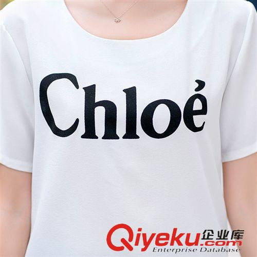 夏季潮流T恤 實拍2015夏季新款時尚韓版女裝雪紡印花圓領短袖T恤 潮