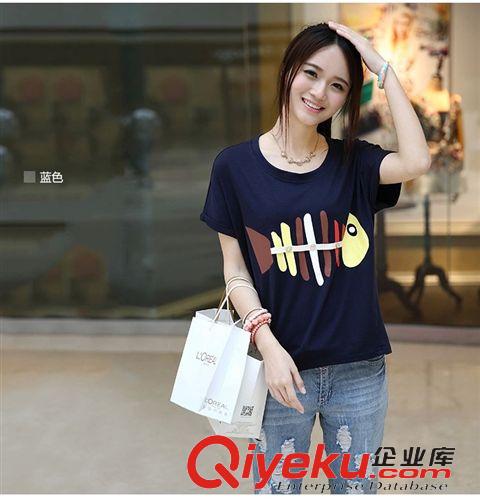夏季潮流T恤 2015夏裝新款韓版時(shí)尚大碼女裝寬松印花學(xué)生上衣圓領(lǐng)短袖T恤 潮原始圖片2