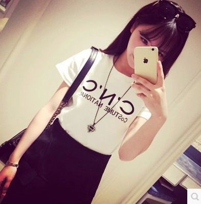 女式T恤 歐洲站學(xué)院風(fēng)短袖上衣女2015新款夏裝甜美淑女修身圓領(lǐng)打底衫T恤
