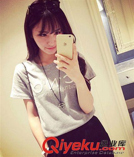 女式T恤 歐洲站學(xué)院風(fēng)短袖上衣女2015新款夏裝甜美淑女修身圓領(lǐng)打底衫T恤原始圖片3