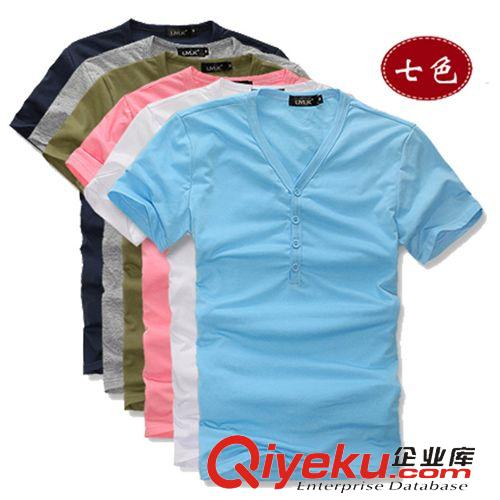 店長推薦/爆款 2015夏季新品男式V領T恤 純色短袖韓版修身薄款打底衫廠家批發(fā)原始圖片2