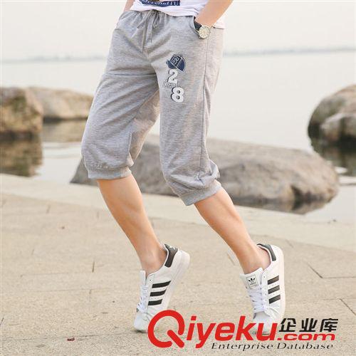 休 閑  褲/短褲/沙灘褲 2015夏潮英倫男士棉七分休閑褲 褲子運(yùn)動(dòng)褲 簡(jiǎn)約系繩束腳褲批發(fā)