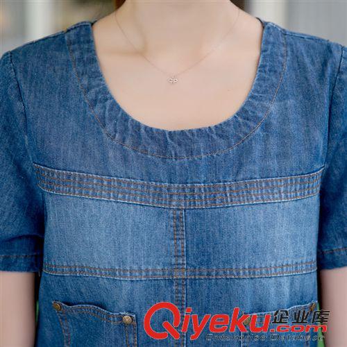 大碼專區 2015新款韓版大碼女裝短袖牛仔裙 磨白牛仔連衣裙夏