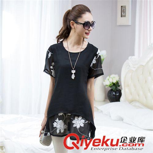 精品女上裝 2015現(xiàn)貨夏裝新款短袖女裝雪紡衫 胖MM大碼女裝連衣裙原始圖片2