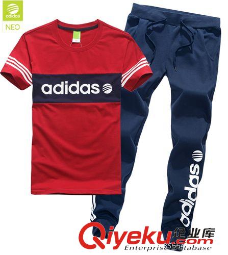 夏季運動套裝 2015淘寶爆款夏季運動休閑套裝 男式純棉短袖T恤長褲運動套裝批發(fā)