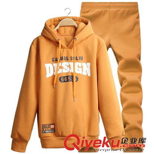 長(zhǎng)袖套裝 春裝新款青少年休閑套裝 男士運(yùn)動(dòng)裝棒球衣潮流連帽衛(wèi)衣卡通黃色