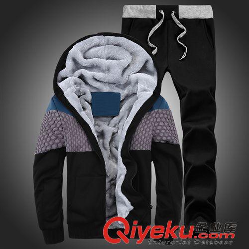 長(zhǎng)袖套裝 冬裝男士休閑套裝 時(shí)尚潮男加絨衛(wèi)衣外套 青少年非主流運(yùn)動(dòng)套裝黑