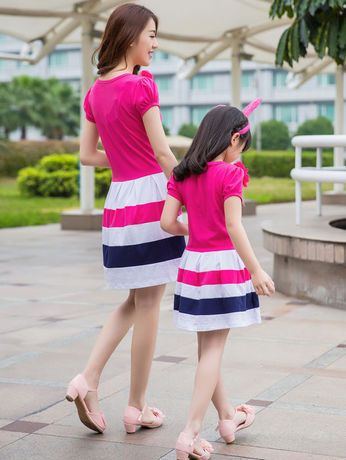 新款五 2015夏季新款韓版親子裝圓領撞色母女裝連衣裙原始圖片2