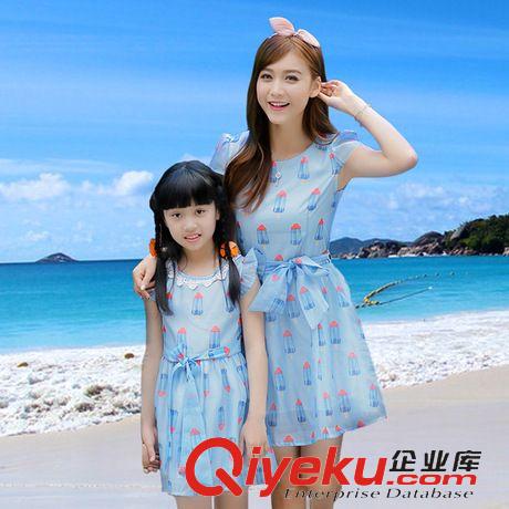 新款五 2015夏裝新款親子裝 韓版雪糕印花母女裝連衣裙原始圖片2