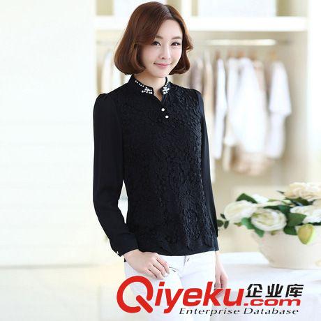 蕾絲雪紡襯衫 2015春裝新款韓版女裝大碼修身長(zhǎng)袖打底蕾絲衫原始圖片2