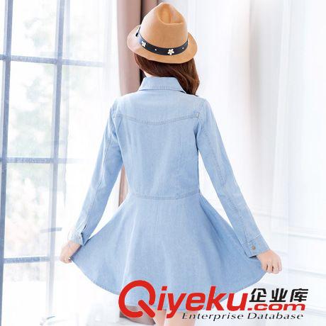 牛仔外套 2015新款女式學(xué)院風(fēng)時尚收腰顯瘦長袖牛仔連衣裙原始圖片3