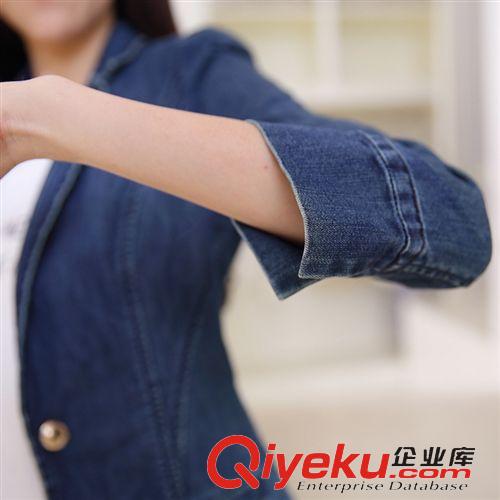 牛仔外套 2015春季新款韓版九分袖修身時尚牛仔西服外套短外套
