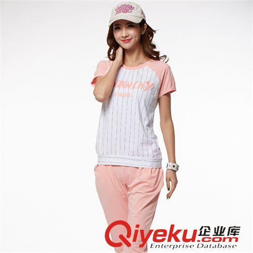 運動套裝 2015夏季新款女式條紋短袖T恤七分褲時尚運動套裝原始圖片3