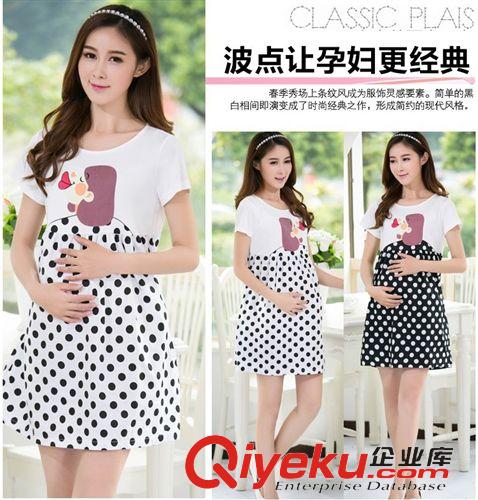 春季孕婦裝 2015夏季新版孕婦裝 韓版圓領(lǐng)波點短袖孕婦連衣裙