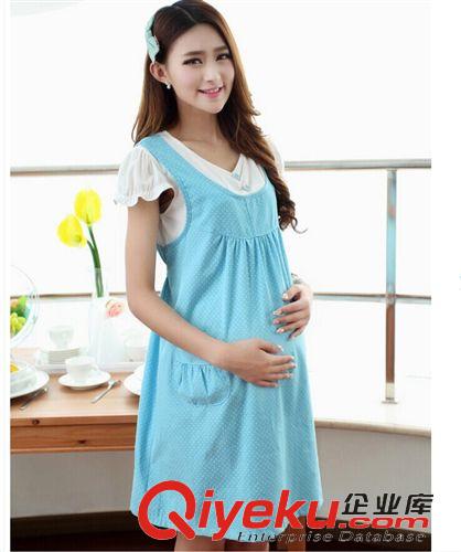 春季孕婦裝 2015夏季新款韓版孕婦裝假兩件套 大碼孕婦短袖連衣裙原始圖片2