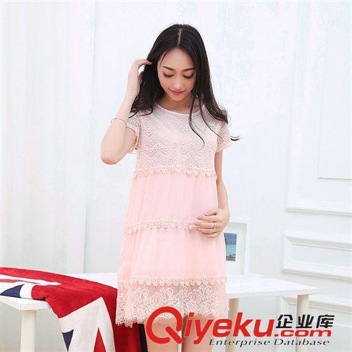 春季孕婦裝 2015夏季新款孕婦裝 孕婦圓領(lǐng)拼接雪紡連衣裙原始圖片3