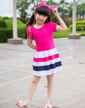 親子裝 2015夏季新款韓版親子裝圓領撞色母女裝連衣裙原始圖片3
