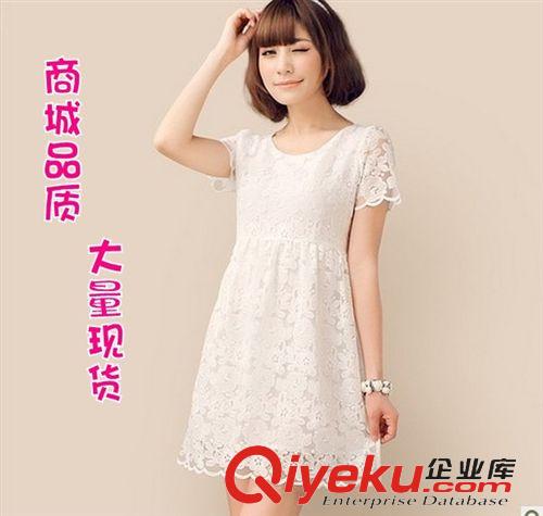 連衣裙 新款2015春裝白色修身蕾絲連衣裙夏鏤空雪紡連衣裙女原始圖片3