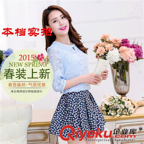 雪紡/蕾絲 2015韓版女式短袖雪紡衫夏裝圓領(lǐng)雪紡上衣女大碼印花雪紡衫