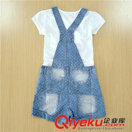 2015新款精品夏裝 批發(fā)2015新款夏裝女童裝牛仔背帶褲短袖兩件套140-165碼一件代發(fā)