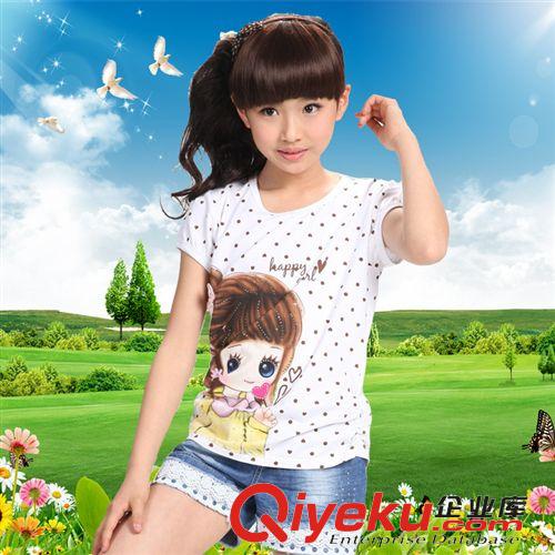 2015新款精品夏裝 爆2015新款夏裝品牌女童圓領短袖T恤衫汗衫150-165碼大童一件代發