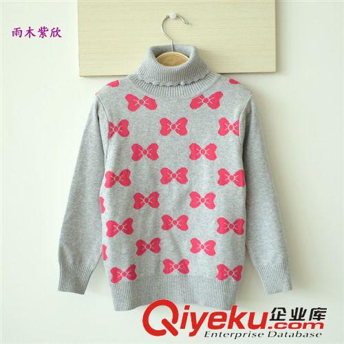 冬裝 爆款兒童毛衣中大女童韓版高領(lǐng)純棉打底衫蝴蝶結(jié)棉線衣一件代發(fā)