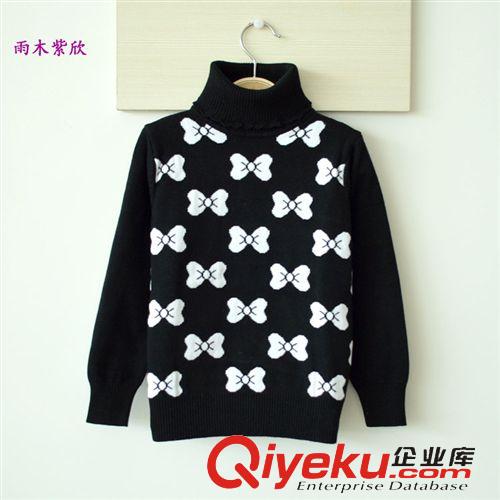 冬裝 爆款兒童毛衣中大女童韓版高領(lǐng)純棉打底衫蝴蝶結(jié)棉線衣一件代發(fā)
