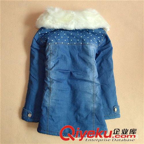 冬裝 品牌女童棉衣 中大女童冬裝牛仔棉衣韓版大毛領(lǐng)清貨tj 一件代發(fā)