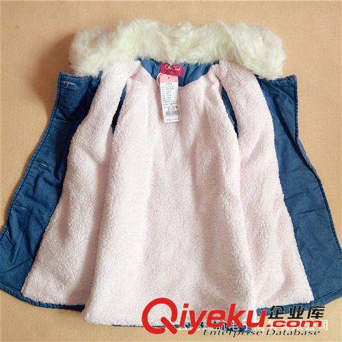冬裝 品牌女童棉衣 中大女童冬裝牛仔棉衣韓版大毛領(lǐng)清貨tj 一件代發(fā)