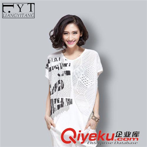 精品女裝上衣 2015夏新款胖MM歐美寬松顯瘦套頭短袖圓領印花大碼T恤女裝打底衫