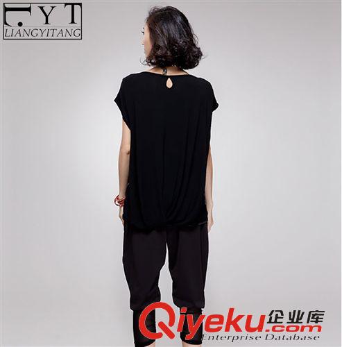 精品女裝上衣 2015復古夏女裝新款胖MM大碼寬松顯瘦百搭時尚短袖圓領雪紡T恤潮原始圖片3