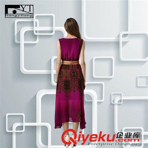 精品女裝上衣 2015歐洲站夏新款女裝 真絲刺繡修身氣質無袖 大碼顯瘦連衣裙長裙