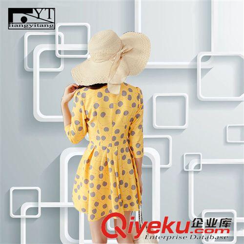 精品女裝上衣 春秋裝新款連衣裙韓版OL氣質女裝修身百搭收腰顯瘦印花圓領打底裙