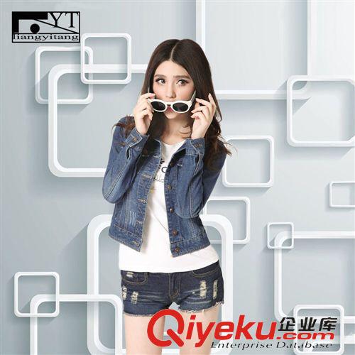精品女裝上衣 韓國代購春夏新款女裝 大口袋水洗印花寬松顯瘦 中長款牛仔外套