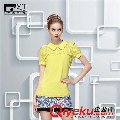 精品女裝上衣 2015英倫夏新款女裝 娃娃領(lǐng)修身氣質(zhì)鏤空短袖襯衫 雪紡衫打底衫