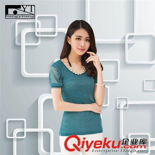 精品女裝上衣 2015夏韓女裝新款 短袖圓領大碼修身顯瘦蕾絲網紗 T恤打底衫薄款原始圖片2