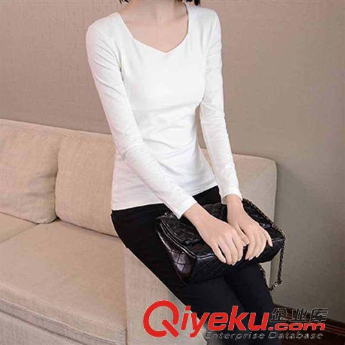 上衣 2015春夏韓版新款女修身純色長袖T恤衫 知性百搭打底衫顯瘦上衣原始圖片2