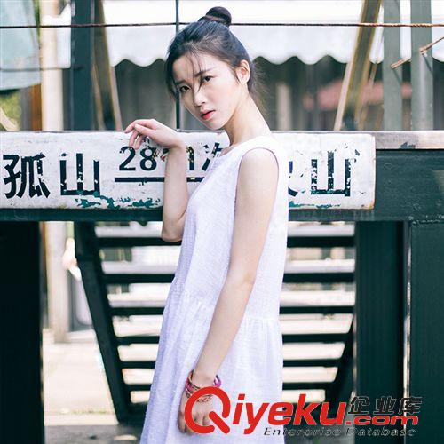 民族風系列(棉麻) 原創2015夏新款日系森女系竹節麻背心裙小V領純色無袖連衣裙民族原始圖片3
