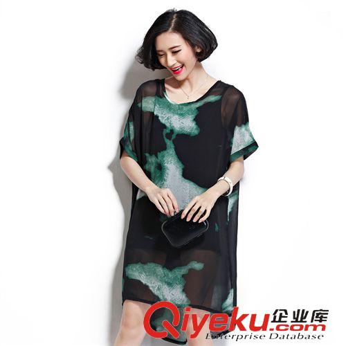 大碼裝系列 批發2015夏季歐美新款大碼性感中長款雪紡連衣裙dp時尚女裝顯瘦原始圖片2